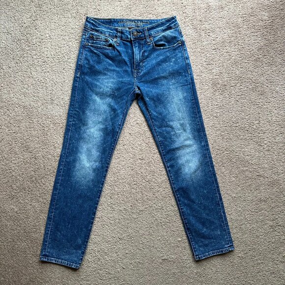 American Eagle Jeans Mens 28x29 Slim Straight Blue Light Wash Denim Mid Rise - Picture 2 of 14